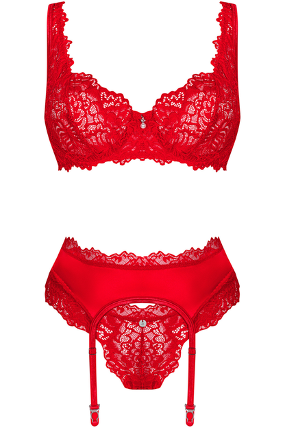 Obsessive Amor Cherris Bra, Thong & Suspender Red