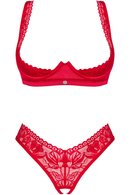 Obsessive Lacelove Open Bra & Thong Red